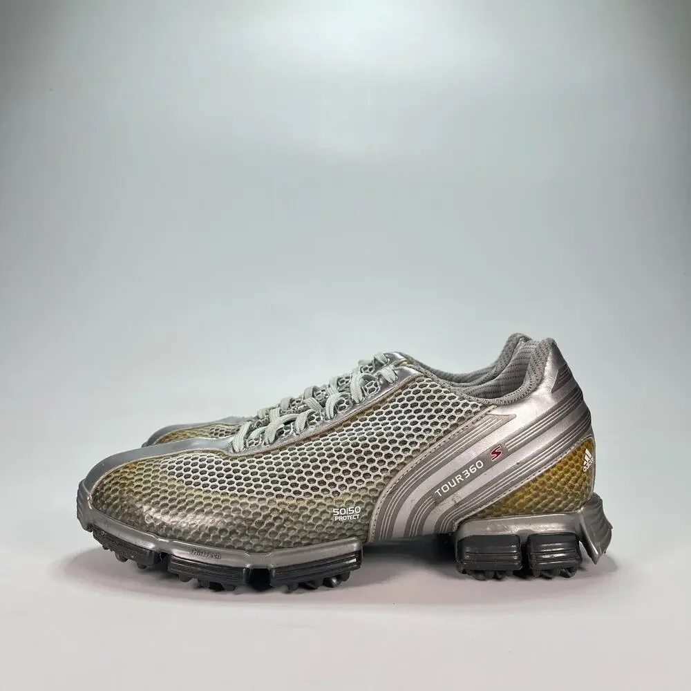 adidas TOUR360 50/50 Protect Silver Metallic Grey Low Top Golf Shoes Womens Sz 8